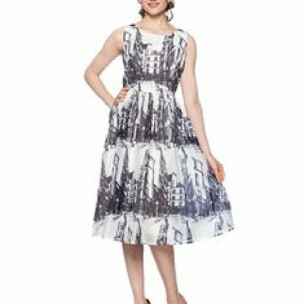 SOLD*Sweet Sinammon Cityscape Midi Dress - Picture 2 of 6